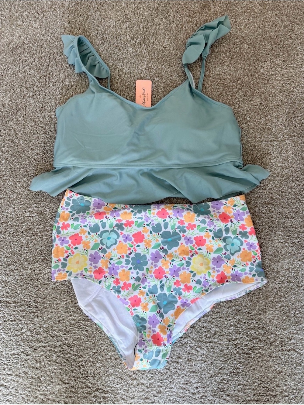 NWT Marie Nicole Two-Piece Swimsuit with High Waisted Bottoms Plus Size